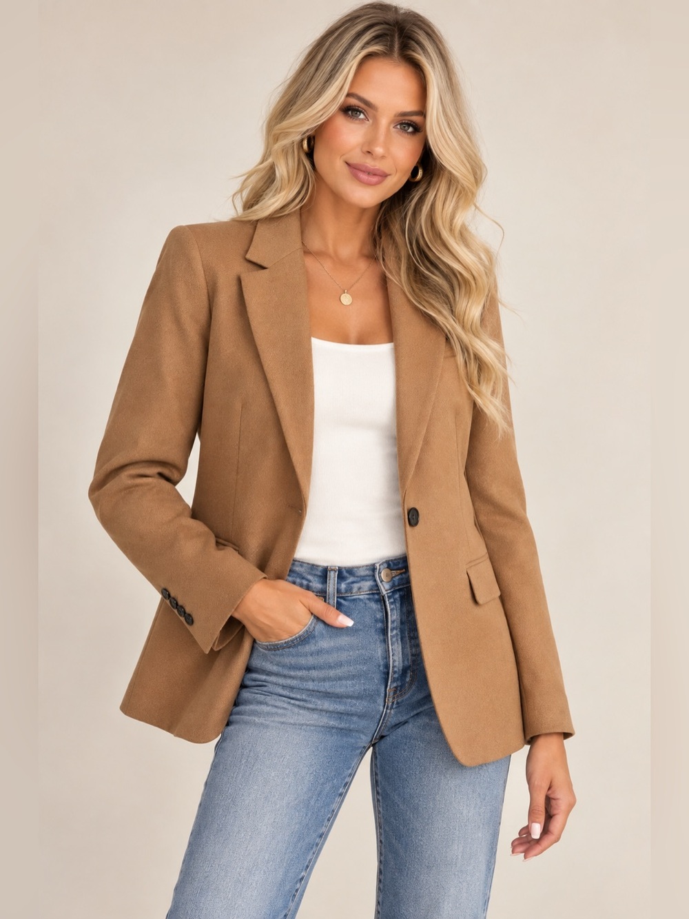 J. Crew Camel Helena Wool Blazer Single-Button Tailored Blazer Jacket Size 8